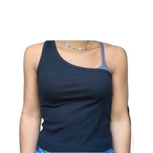 Black Women’s American Eagle One Shoulder Ribbed Top Size Medium